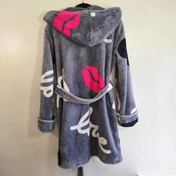 👄 BETSEY JOHNSON Pop Art Love Lips Plush Spa Robe Hooded Indie  XS/Small - Picture 5 of 11